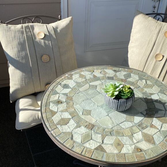 Pier 1 sage color tweed pillow set with wooden button detail - Picture 9 of 11